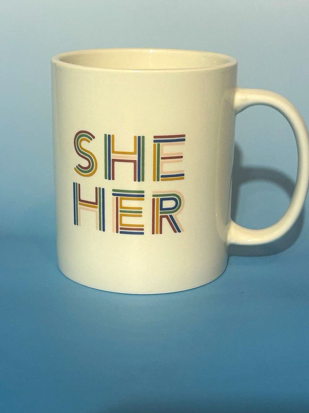 Room Essentials She/Her Pronoun Stoneware Coffee Mug 11 oz White Multicolor